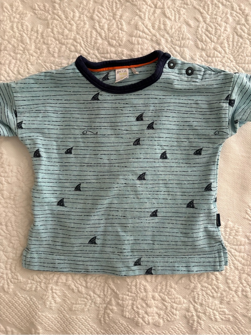 petit lem Light Blue Shark-Print Baby Tee